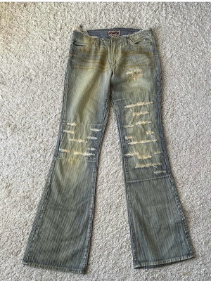 Distressed striped flare pants low-rise, new, size XS