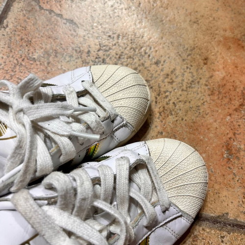 Adidas Originals Superstar sneakers used, size 35.5, white with iridescent stripes