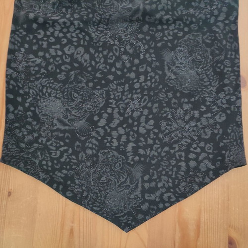 Elastic dress one size with asymmetrical hem, black with grey tiger rhinestones, like new