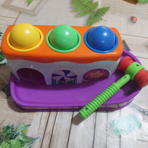 Baby educational toy with hammer and 3 colored bars