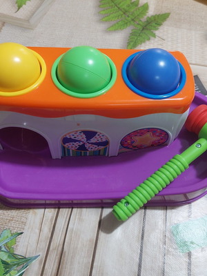 Baby educational toy with hammer and 3 colored bars