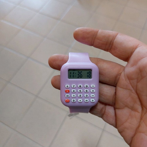 Digital watch with calculator new, pink with silicone strap