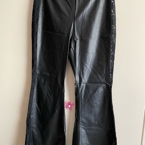Shein leather pants flared like new, black with lace