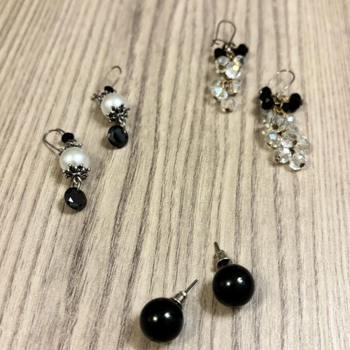 Earrings set of 3 pairs like new, silver color with black and white details