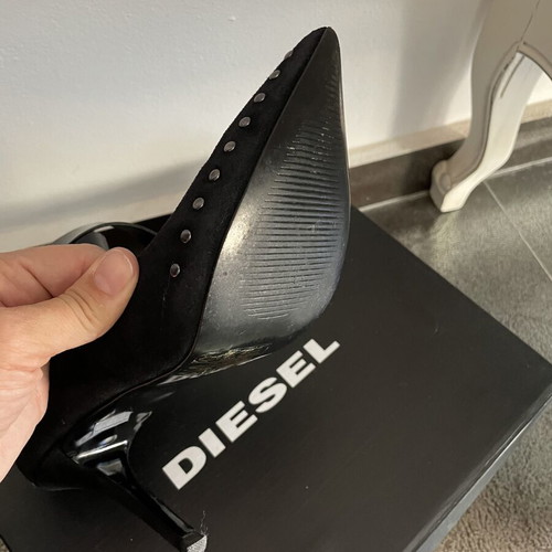 Diesel heels like new, black suede with leather strap and metal details