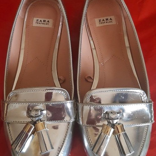 Παπούτσια loafers Zara ασημί μεταχειρισμένα, νούμερο 36