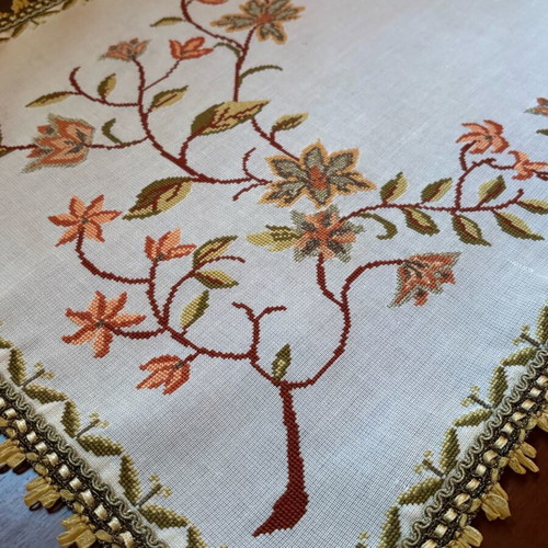 Handmade embroidery with cross stitch and trim like new