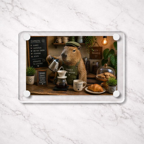 Acrylic Coffee Capybara fridge magnet new, coffee & calm vibes