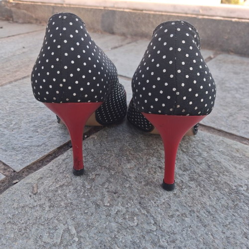 Vintage Peep-Toe Pumps with Red Bow, Size 36