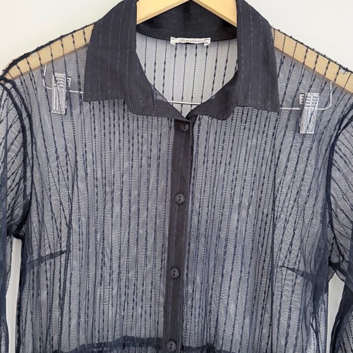 Sheer dress Regalinas one size blue like new with buttons and ruffles