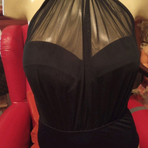 Black one-piece swimsuit with tulle used, size small