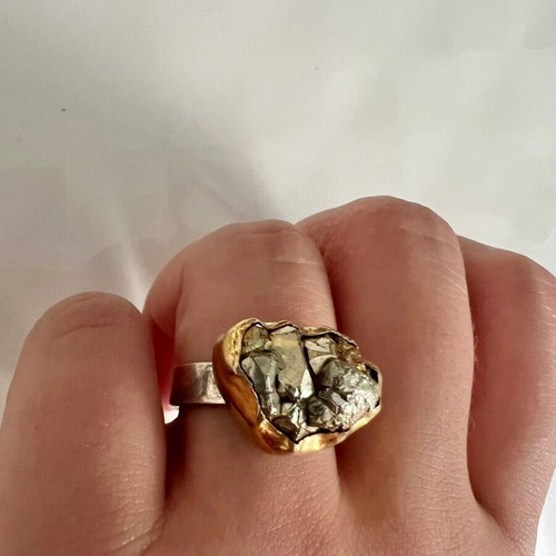 Ring used with 24K gold, 975 silver and pyrite