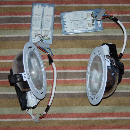 Recessed lights Φ23 used, set of 2, plasterboard, wood, PLC with 2 lamps