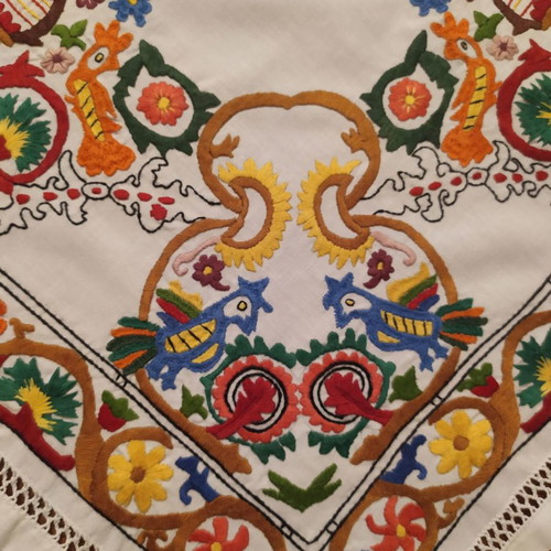 Handmade large linen square new with Byzantine embroidery