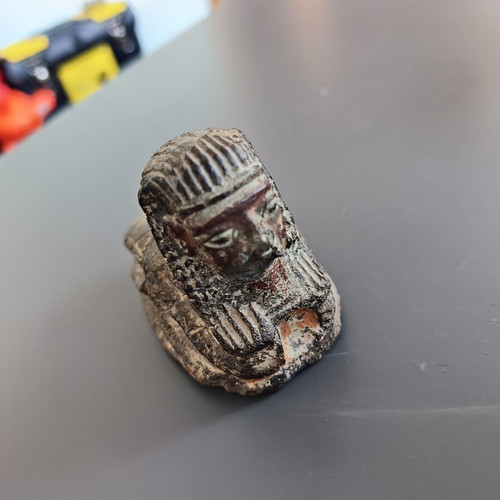Egyptian Revival Sphinx Scarab Figurine used, hand-carved artifact replica