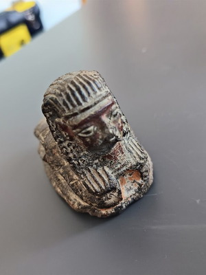 Egyptian Revival Sphinx Scarab Figurine used, hand-carved artifact replica