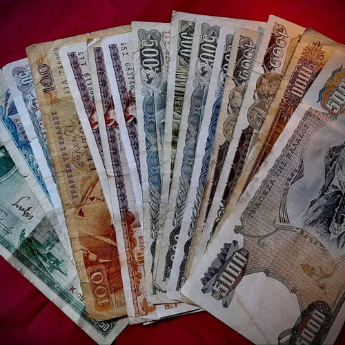 Lot of 16 used Greek drachma banknotes various years