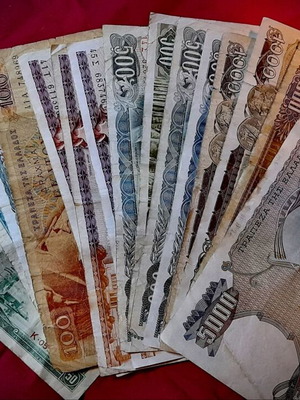 Lot of 16 used Greek drachma banknotes various years
