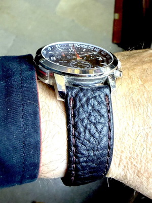 Tissot PRC 200 chronograph watch, black dial, leather strap