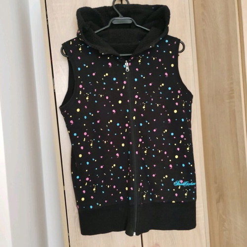 Double-sided vest with hood like new, cotton and astrakhan