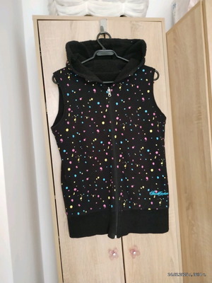 Double-sided vest with hood like new, cotton and astrakhan