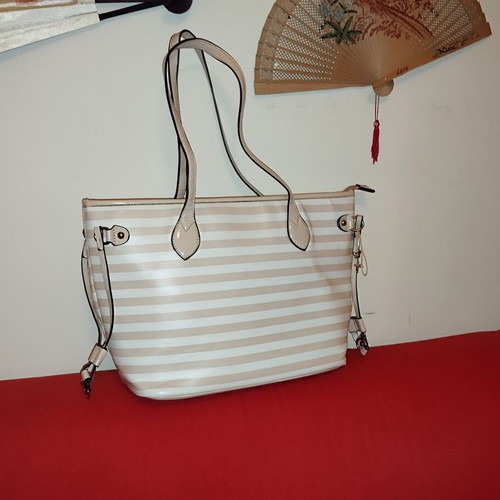 Shoulder bag used striped white/salmon spring