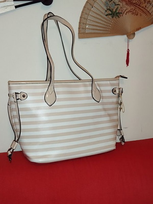 Shoulder bag used striped white/salmon spring