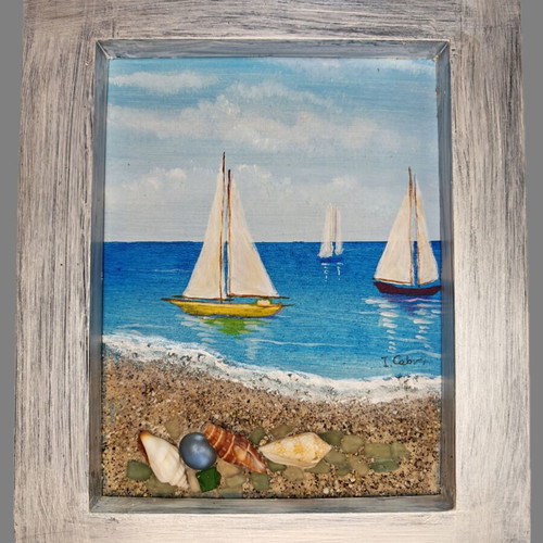 3D Painting I. Cabri Mixed Media Artwork in Frame with Stand