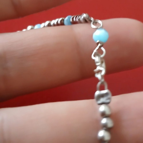 Anklet with 925 silver beads and blue beads, like new, 24 cm diameter