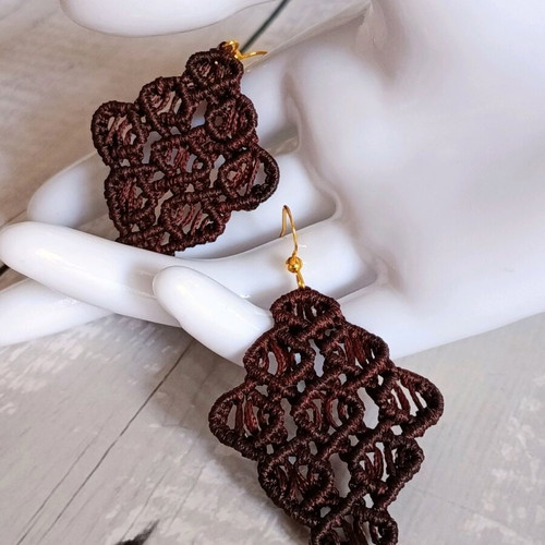 Handmade brown macrame earrings made to order
