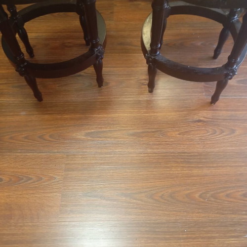 Set of two classic round side tables with marble tops