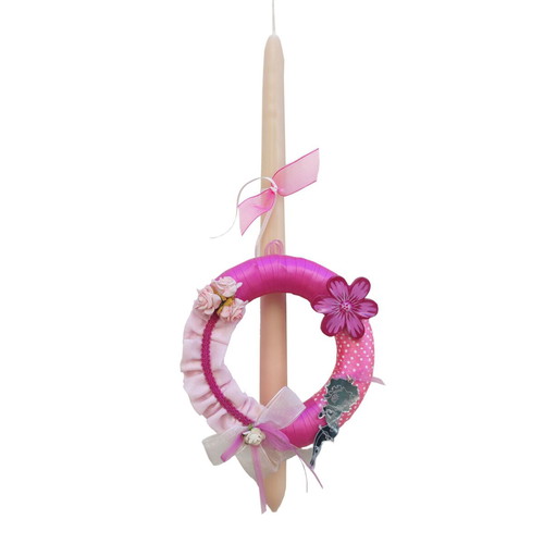 Candle with decorative wreath new, handmade fuchsia