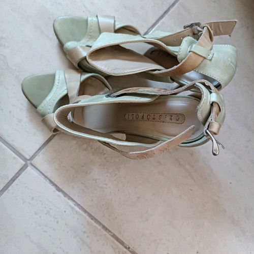 Christofoli leather sandals like new, 10cm heel, beige and light green