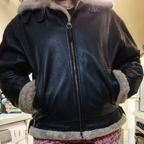 Real Leather Aviator Jacket like new, vintage style, size S, black
