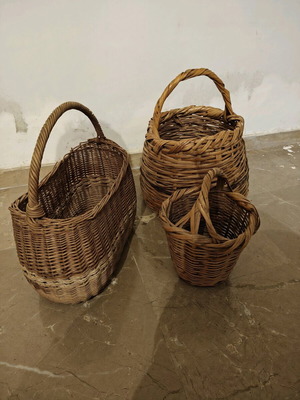 Handmade baskets used, two large and one smaller