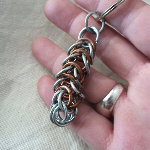 Keychain stainless steel and copper box knot handmade like new