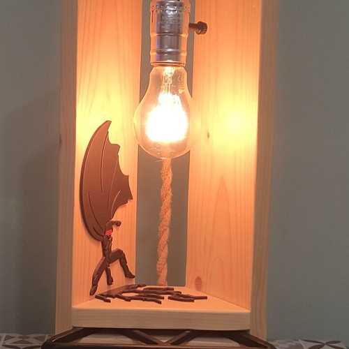 Handmade wooden table lamp super hero new