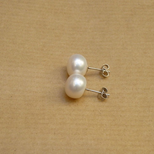 Silver 925 earrings with 10mm cultured white pearls new