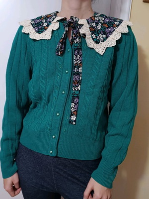 Vintage knitted cardigan sweater Medium like new, blue-green