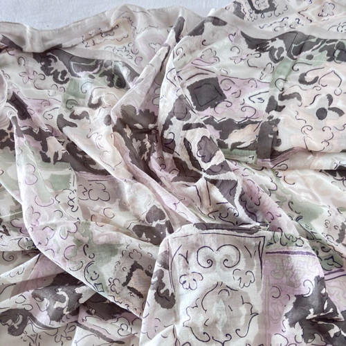 Cotton pashmina scarf, pink and grey, large 110x170 cm