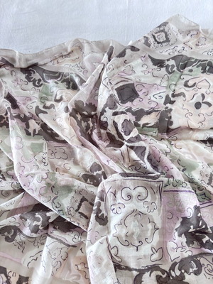 Cotton pashmina scarf, pink and grey, large 110x170 cm