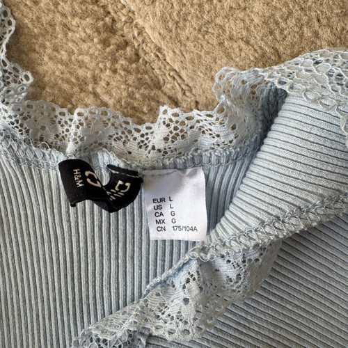 H&M Divided Ribbed Dress Size L used, pale blue with lace