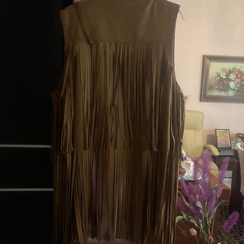 Pin up suede vest with fringes new brown size M