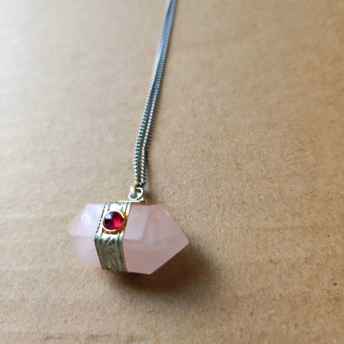 Sweetheart Rose Quartz Crystal Point Boho Necklace new