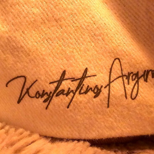 Hat Konstantinos Argyros with embroidered signature, like new, white