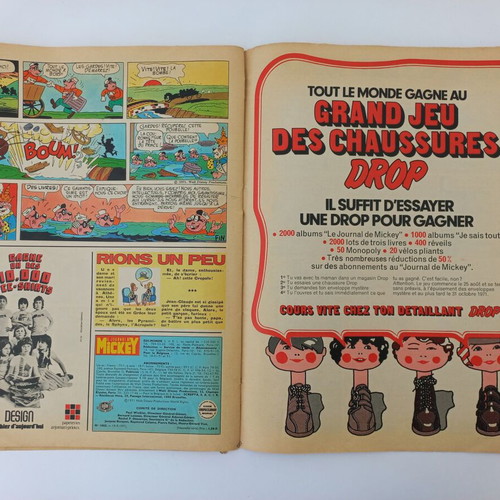 Pack of three used old French comics 1969-1971 Tintin, Mickey Mouse, Lisette