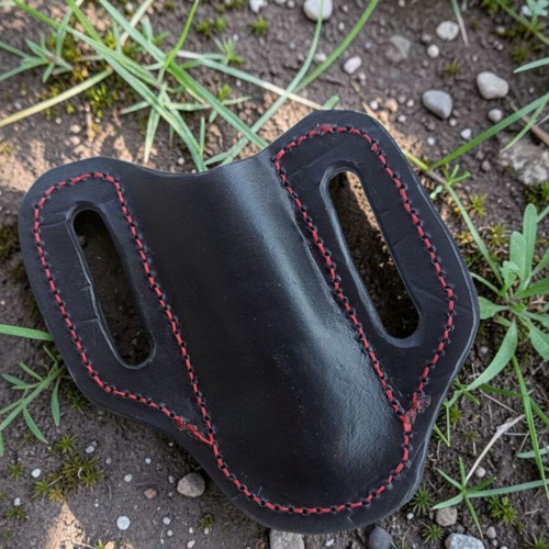 Handmade leather belt sheath for pocket knife with wolf head decoration