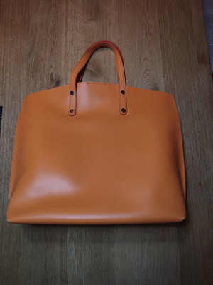 Leather handbag used, orange with multiple compartments
