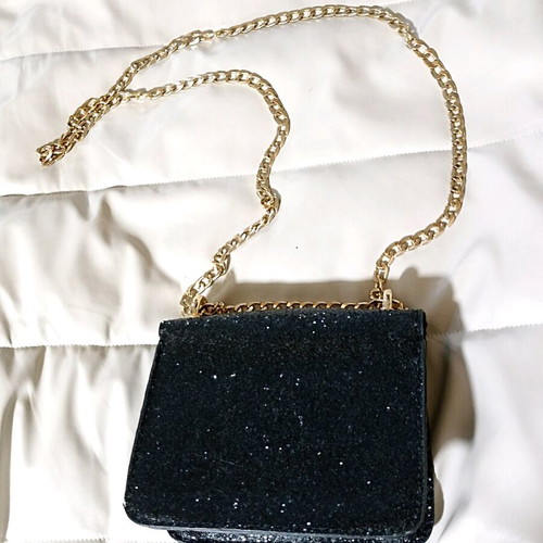 Stradivarius shoulder bag black with rhinestones and gold chain new