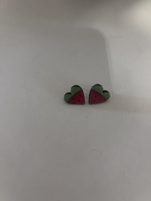 Wooden heart watermelon earrings like new